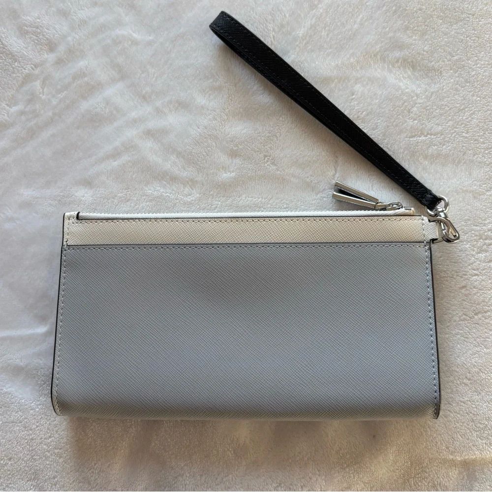 Kate Spade SET Madison Double Zip Wristlet + Small Slim Card Holder Grey/Ivory